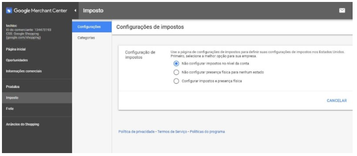 Integração loja virtual com Listagem gratuita do Google Shopping