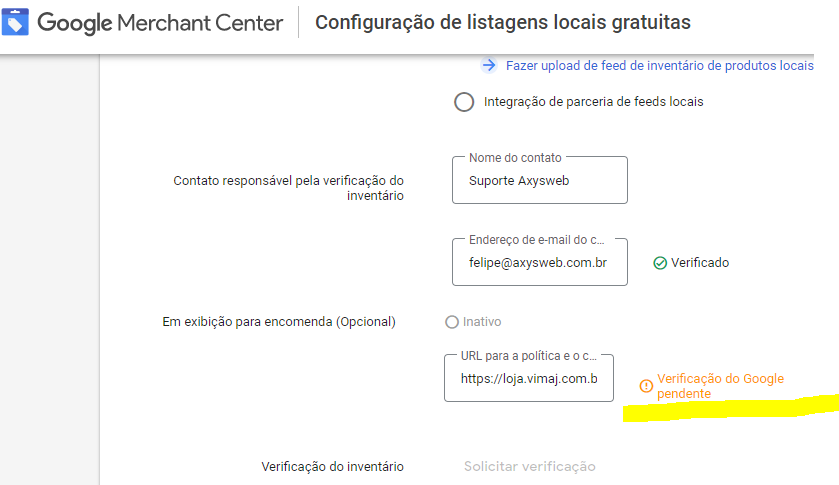 Integração loja virtual com Listagem gratuita do Google Shopping